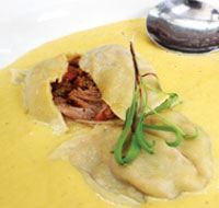 Butternut soup with lamb ravioli