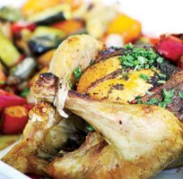 Med-style chicken Recipe for herby roast chicken and veg