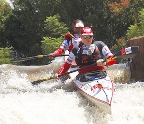 Unathi Msengana with Oscar Chalupsky ahead of The Unlimited Dusi Canoe Marathon