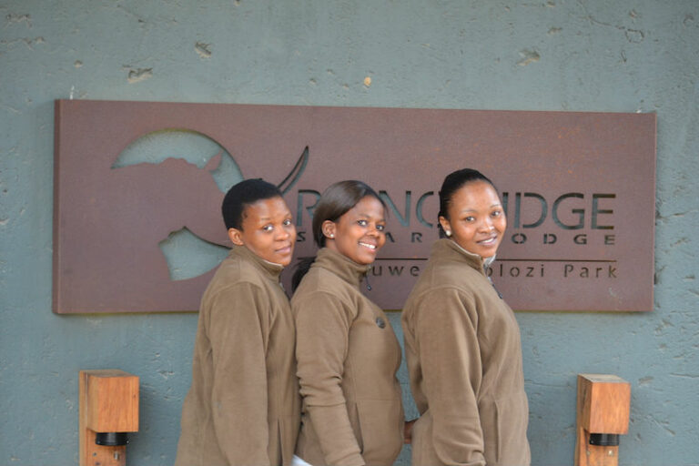 KZN lodge celebrates one year of successful community upliftment Left to right - Lungi, Nomvelo and Promise
