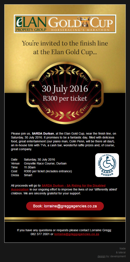 Support SARDA Durban at the ELAN GOLD CUP Elan Gold Cup